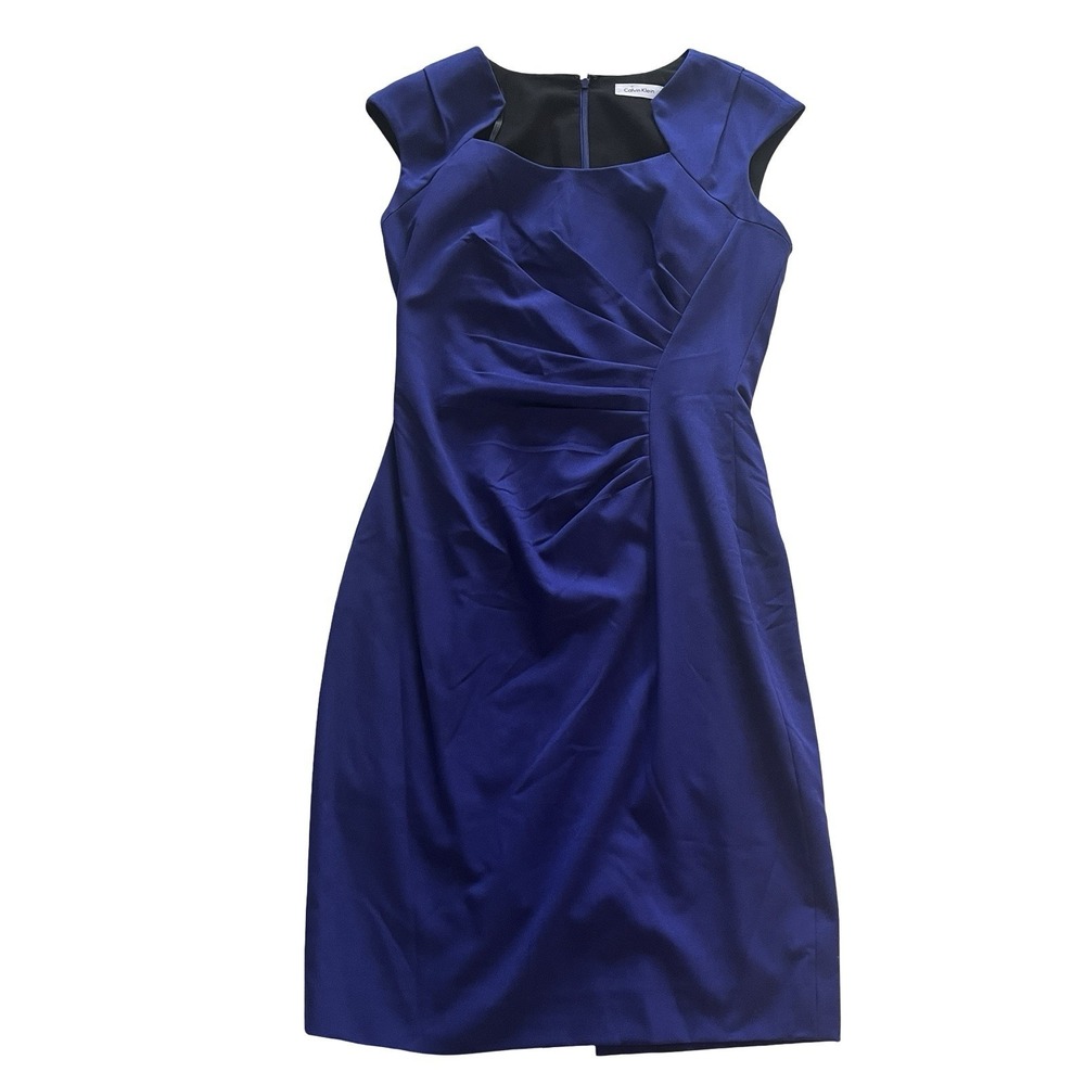 Calvin Klein Women's Size 4 Royal Blue Pencil Dress Ruched Cap Sleeve Career